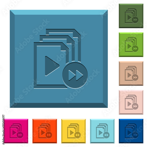 Playlist fast forward engraved icons on edged square buttons