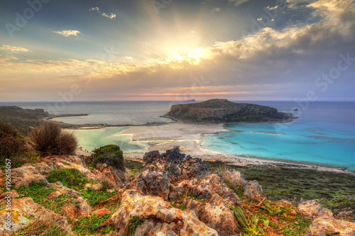 Fototapeta Naklejka Na Ścianę i Meble -  Sunset over beautiful Balos beach on Crete, Greece