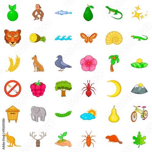 National park icons set, cartoon style
