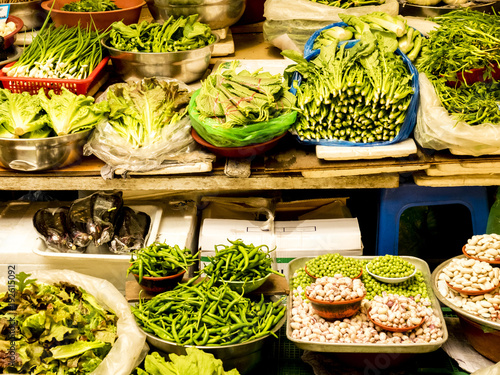 Fresh vegetables at the Gwangjang Market. Seoul, South Korea. Healthy eating for vegetarian. photo