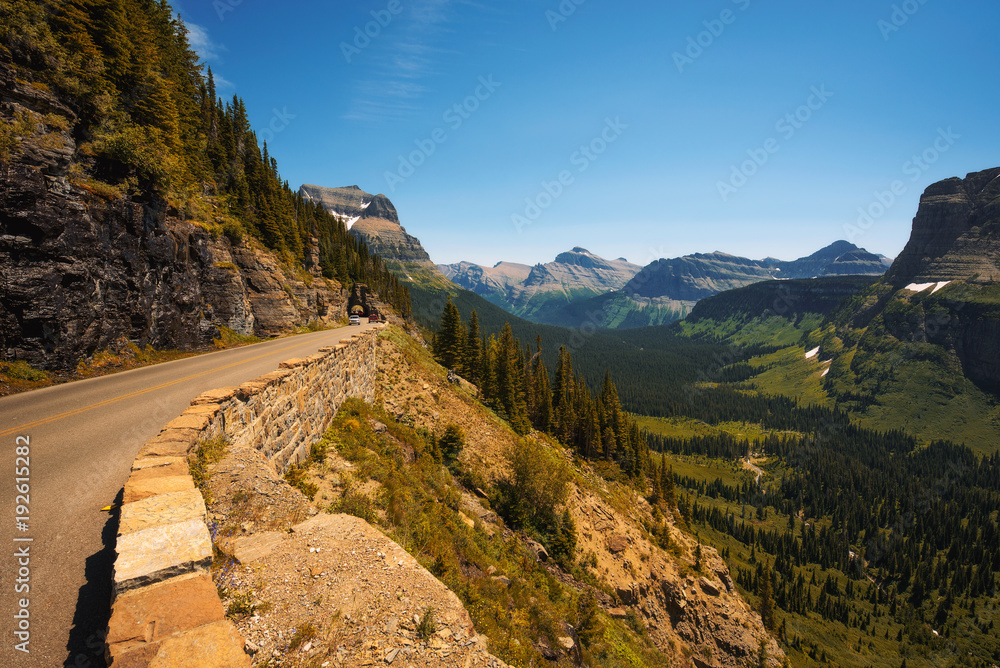 Going to the Sun Road with panoramic view of Glacier National Park