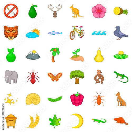 Nature reserve icons set, cartoon style
