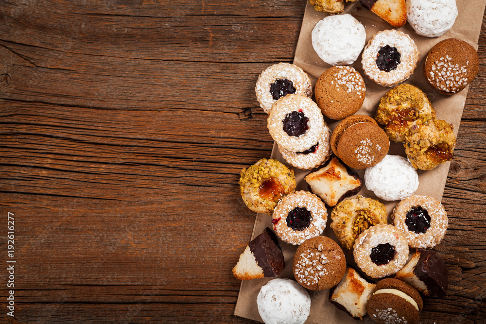 Homemade European Bakery Style Cookies Variety Flavors. Selective focus. Homemade European Bakery Style Cookies Variety Flavors. Selective focus.