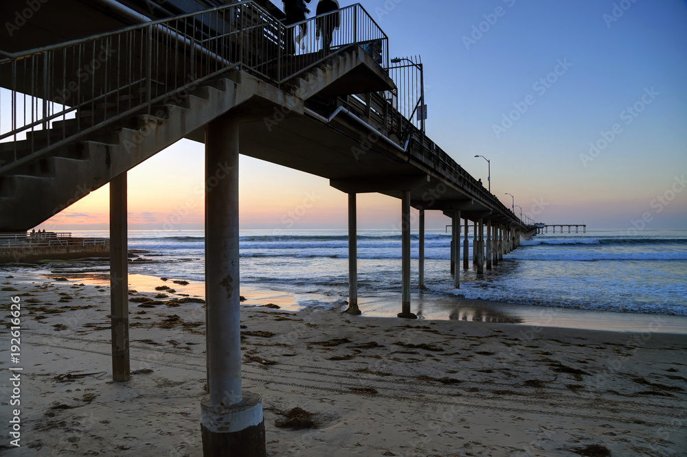 The sunset over the Ocean Beach Pier near San Diego, California.