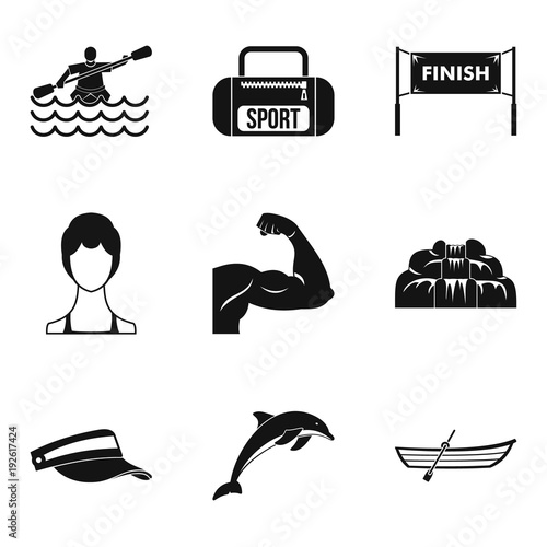 Rafting icons set, simple style