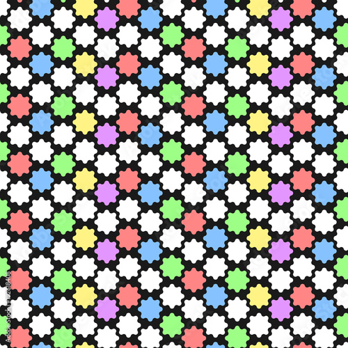  geometric pattern with abstract ornament in pastel colors. Bold geometry print in art deco style. Seamless background. Simple illustration