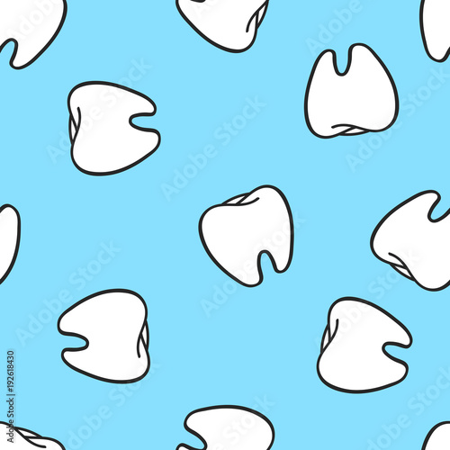 Seamless teeth cartoon pattern.  hand drawn illustration.