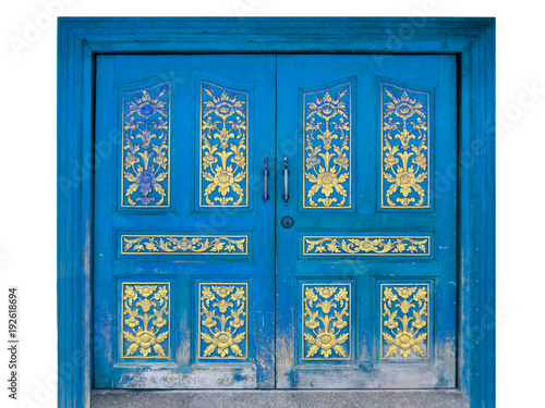 vintage blue wood door paint gold color on art flower