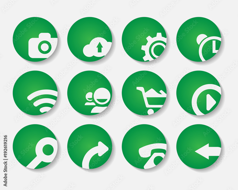 Set of stylish green icons. Application icons set. Set of stylish green icons. Application icons set.