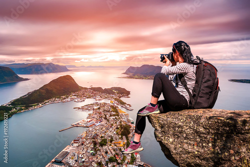 Nature photographer - Aksla at the city of Alesund , Norway. photo