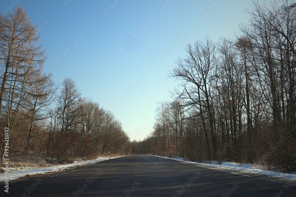 Empty road in winter with snow