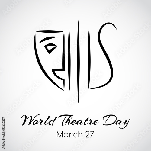 World theatre day greeting card. Vector emblem