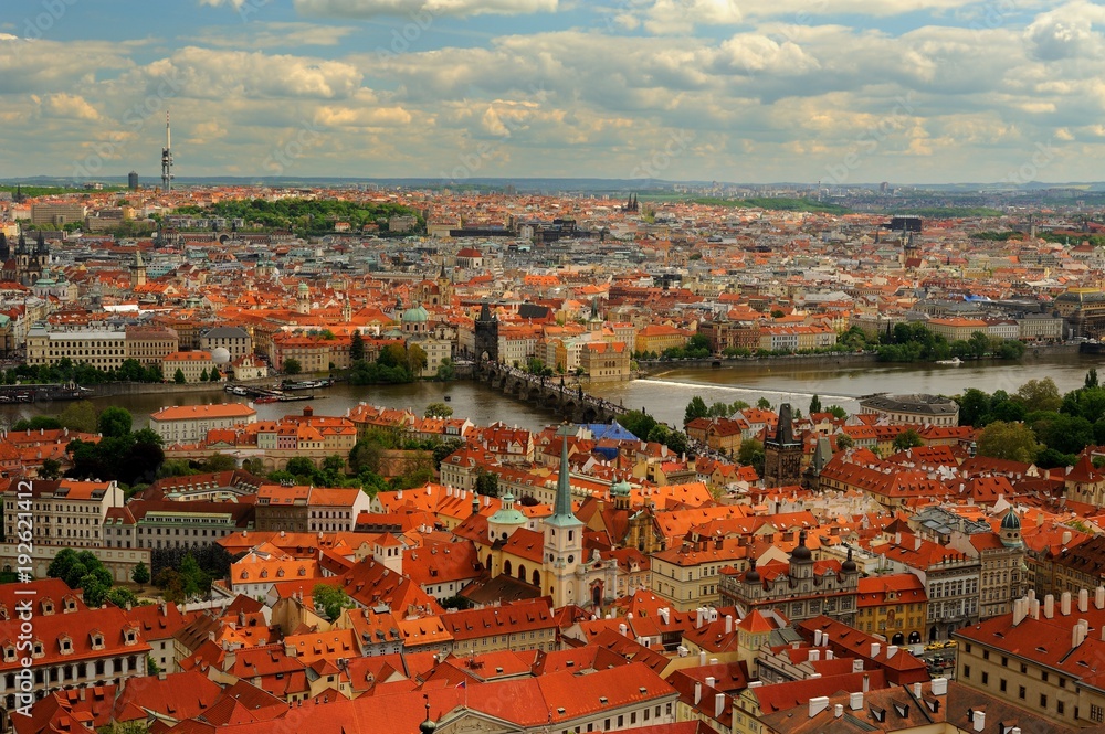 Aerial view of Prague and Charles bridge