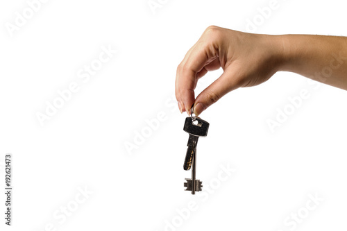 keys in hand isolated on white background