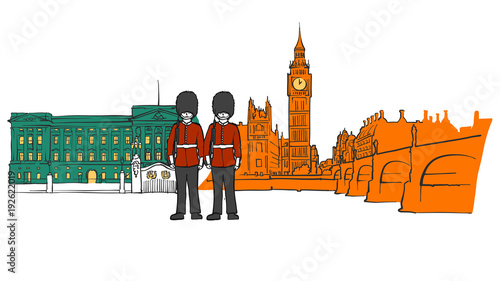 London royal palace and big ben sketch
