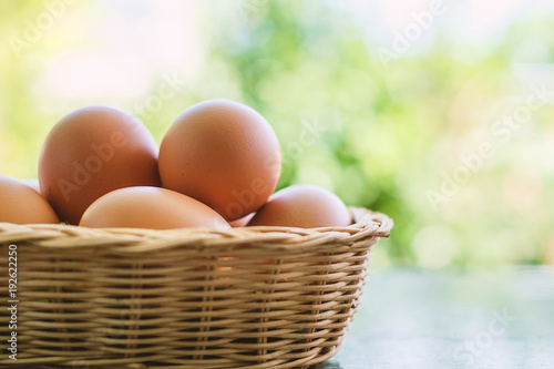 Eggs in the wicker basket o...
