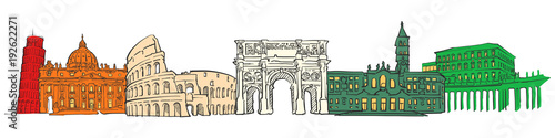 Italy famous travel icons banner