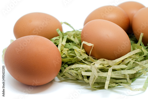 Eggs in the wicker basket o...