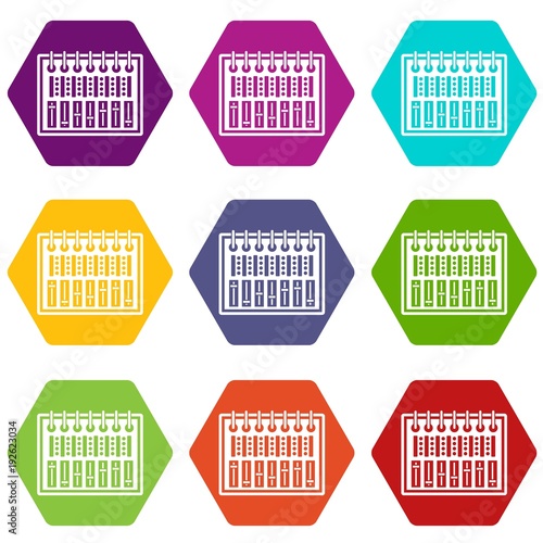 Music equalizer console icon set color hexahedron