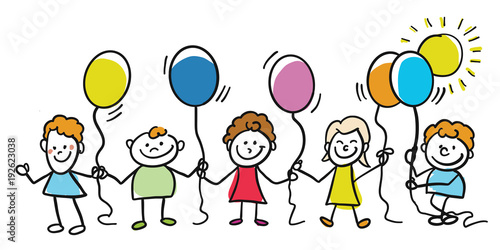 Happy kids with balloons together