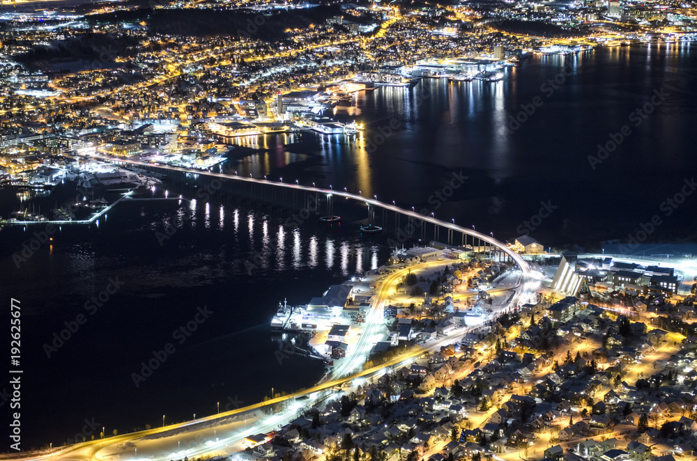 Naklejka premium View Over Tromso City, Norway, at Night
