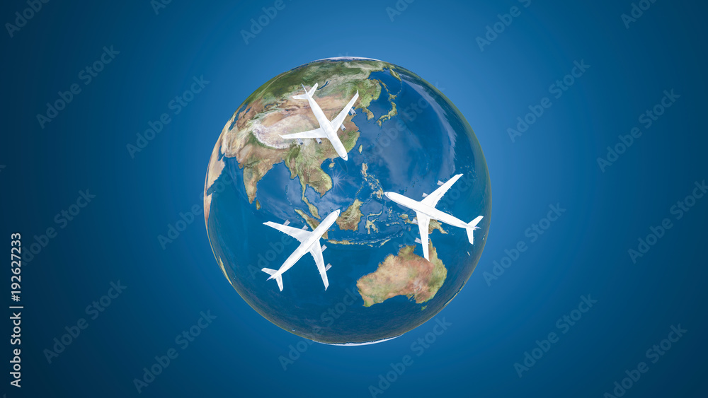 Obraz premium planes over the globe 3d