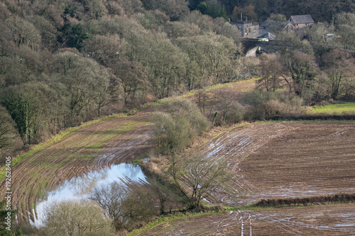 Farmland in north Devon, UK, saturated after a period of heavy winter rainfall