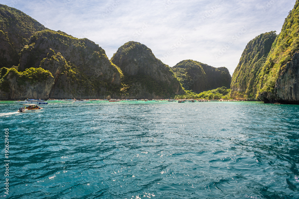 The island Ko Phi Phi Leh is part of the Phi Phi islands in the south of Thailand. The island consists of a ring of steep limestone hills. It is well known for its horrible mass tourism