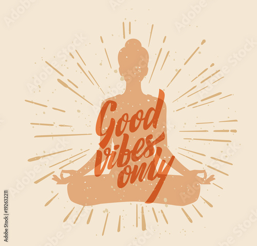 Lotus yoga pose woman with text