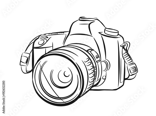 Modern camera in outline style.