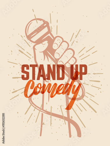 Lettered text stand up comedy.