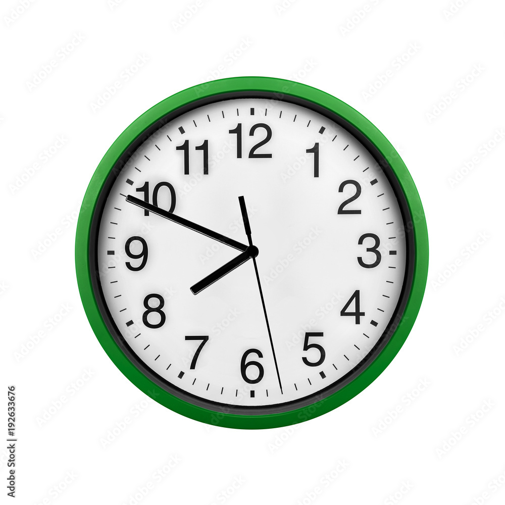 Green wall clock isolated on a white background. Green wall clock isolated on a white background.