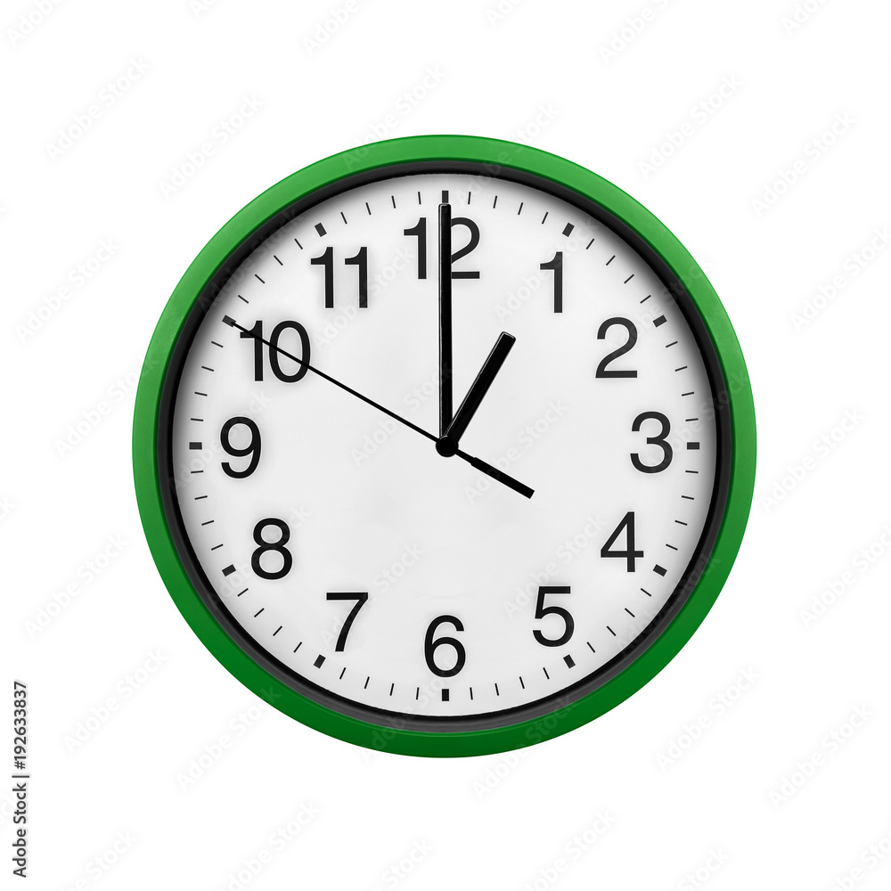 Green wall clock isolated on a white background. Green wall clock isolated on a white background.