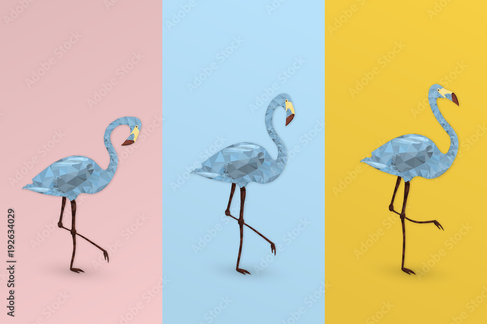 Fototapeta premium Summertime. Good vibes with geometric flamingos in trendy pastel colors.