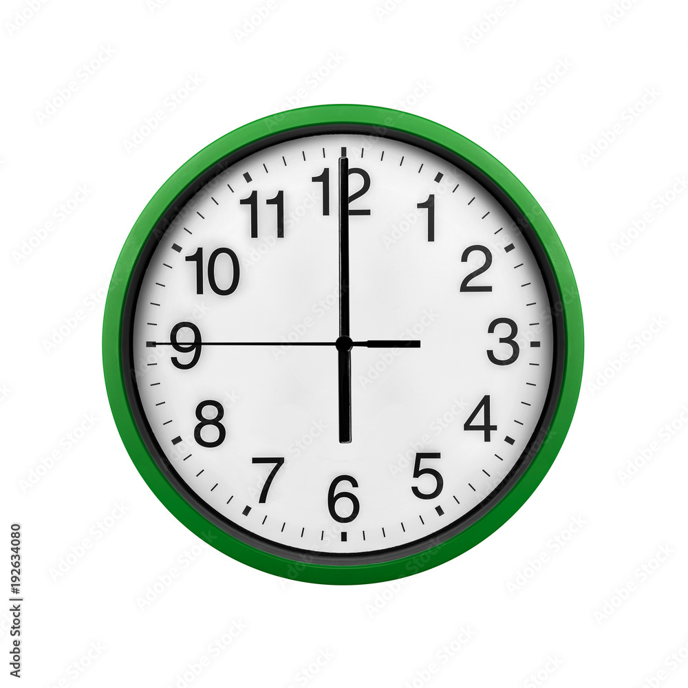 Green wall clock isolated on a white background. Green wall clock isolated on a white background.