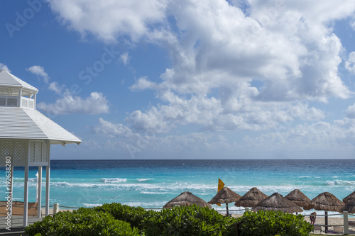 Caribbean sandy beaches turqoise sea and blue skies