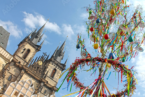 Easter Tree at the Old Town Square in Prague. Easter market, Czech republic.