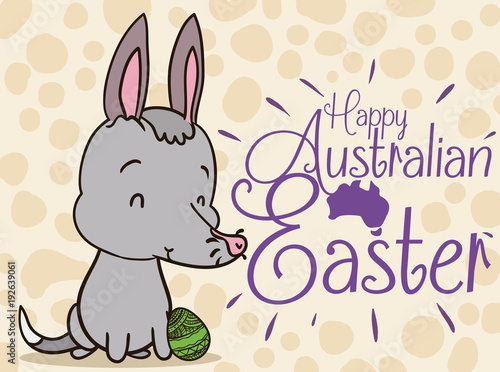 Smiling Bilby with a Decorated Egg  Celebrating Australian Easter  Vector Illustration