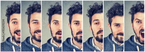 Man changing mood expressing different emotions