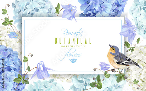 Hydrangea bird banner blue