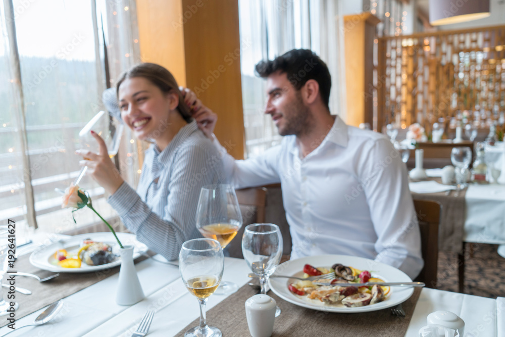 Couple having lunch at rustic gourmet restaurant Couple having lunch at rustic gourmet restaurant