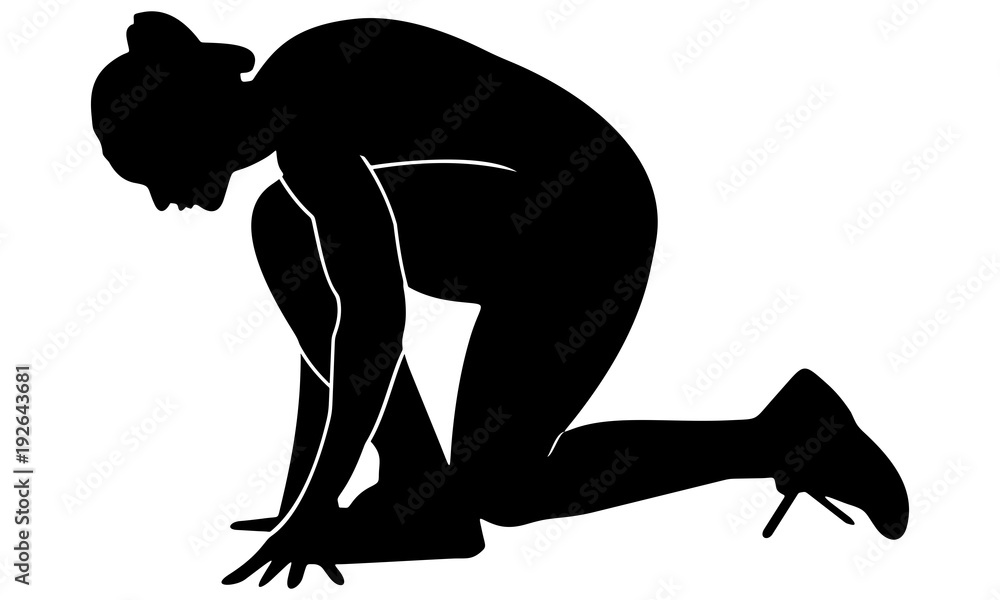silhouette preparation of female runners at the starting line. silhouette preparation of female runners at the starting line.