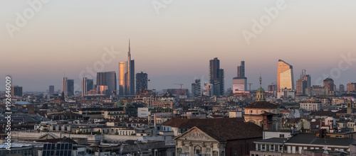 Milan skyline, panoramic view at sunset.