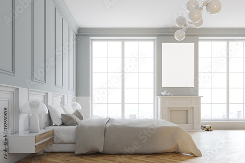 Tableau sur toile Interior of a white stylish master bedroom side
