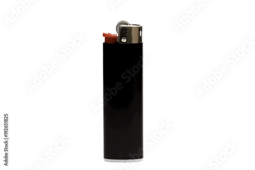 Black lighter isolated on white background, with clipping path. Design element. photo