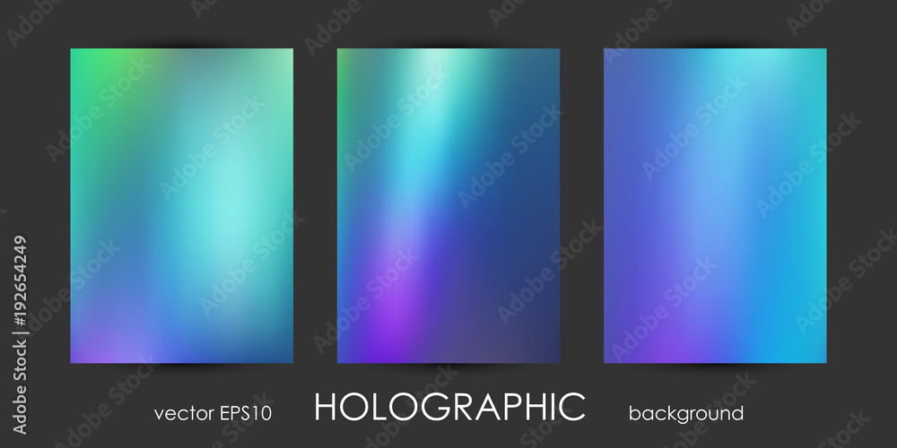 Set of Trendy Holographic Backgrounds for Cover, Flyer, Brochure, Poster, Wedding Invitation, Wallpaper, Backdrop, Business Design.