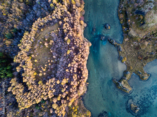 Icelandic aerial photography captured by drone.Beautiful landscape in the Myvatn lake in an area of active volcanism in the north of Iceland, near Krafla volcano.