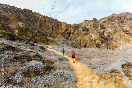 Tourists on the trails at the top of Punta Pitt