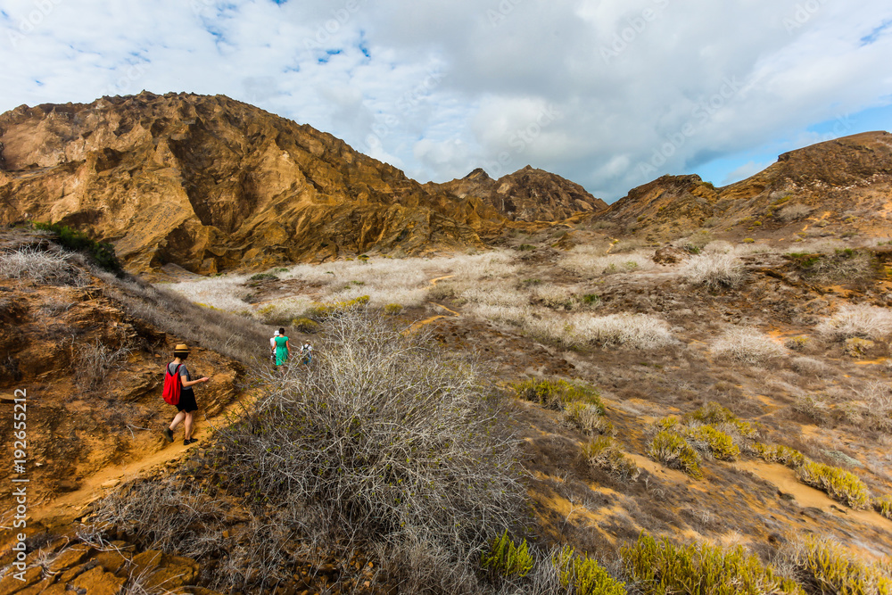 Tourists on the trails at the top of Punta Pitt