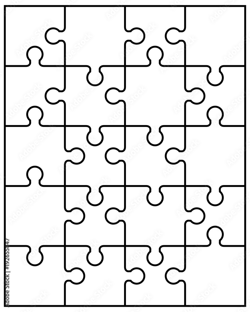 Separate illustration of separate parts of white puzzle Separate illustration of separate parts of white puzzle